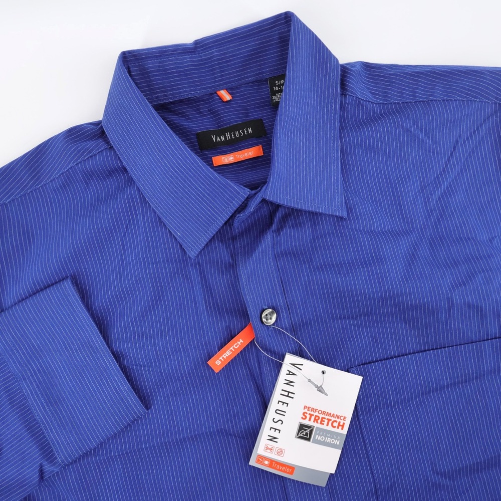 NEW Van Heusen Traveler Performance Stretch Shirt Blue Long Sleeve Mens Small